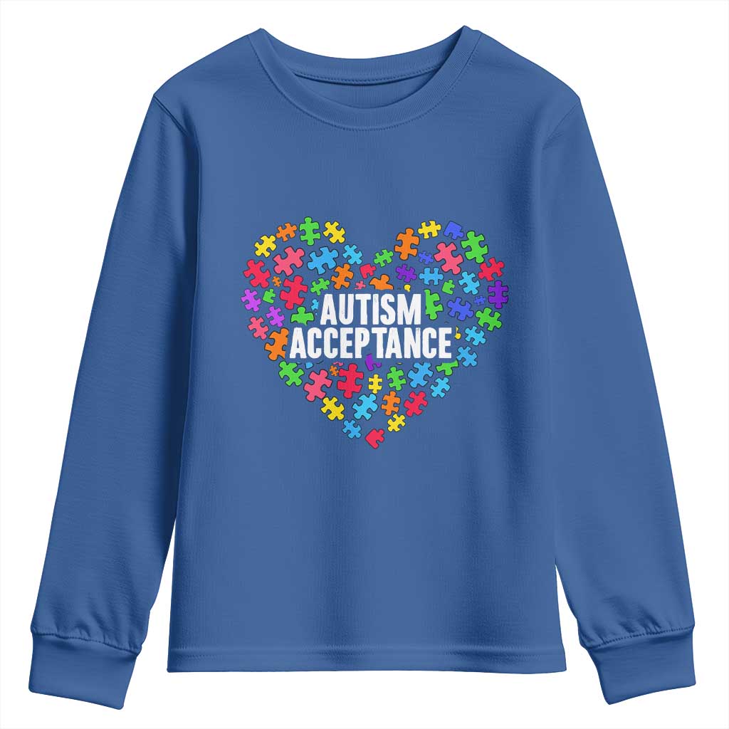 Autism Acceptance Youth Sweatshirt Love Heart Puzzle Piece Gift TS14 Royal Blue Print Your Wear