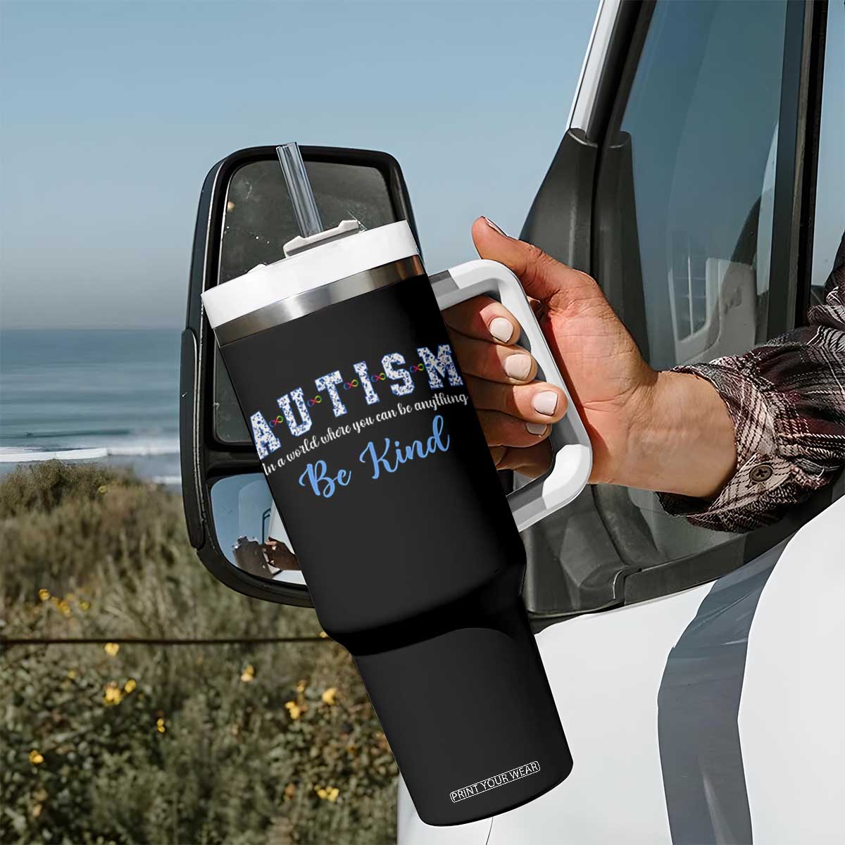 Autism Awareness Tumbler With Handle Neurodivergent Pride Infinity Symbol Support TS14 Print Your Wear