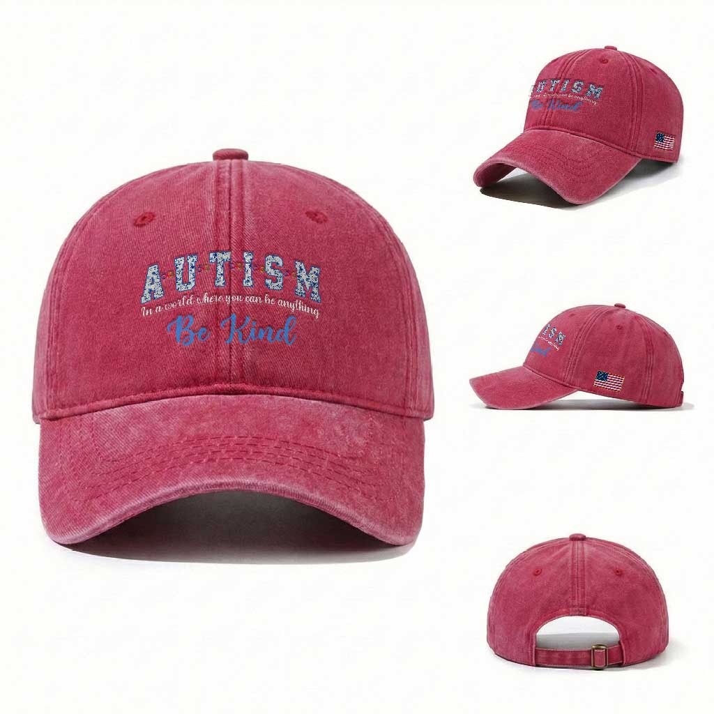 Autism Awareness Washed Cotton Baseball Cap Neurodivergent Pride Infinity Symbol Support TS14 Washed Cap Universal Fit Red Print Your Wear