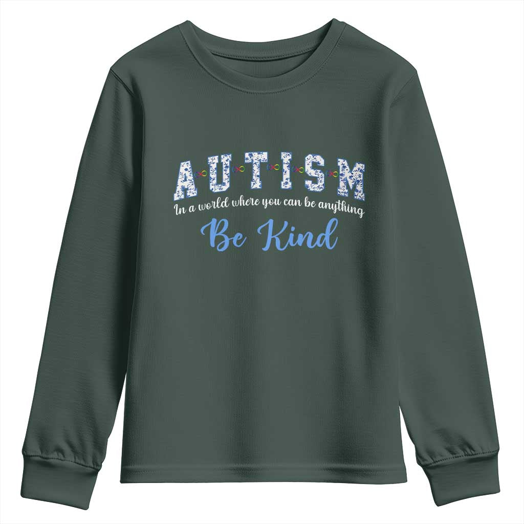 Autism Awareness Youth Sweatshirt Neurodivergent Pride Infinity Symbol Support TS14 Dark Forest Green Print Your Wear