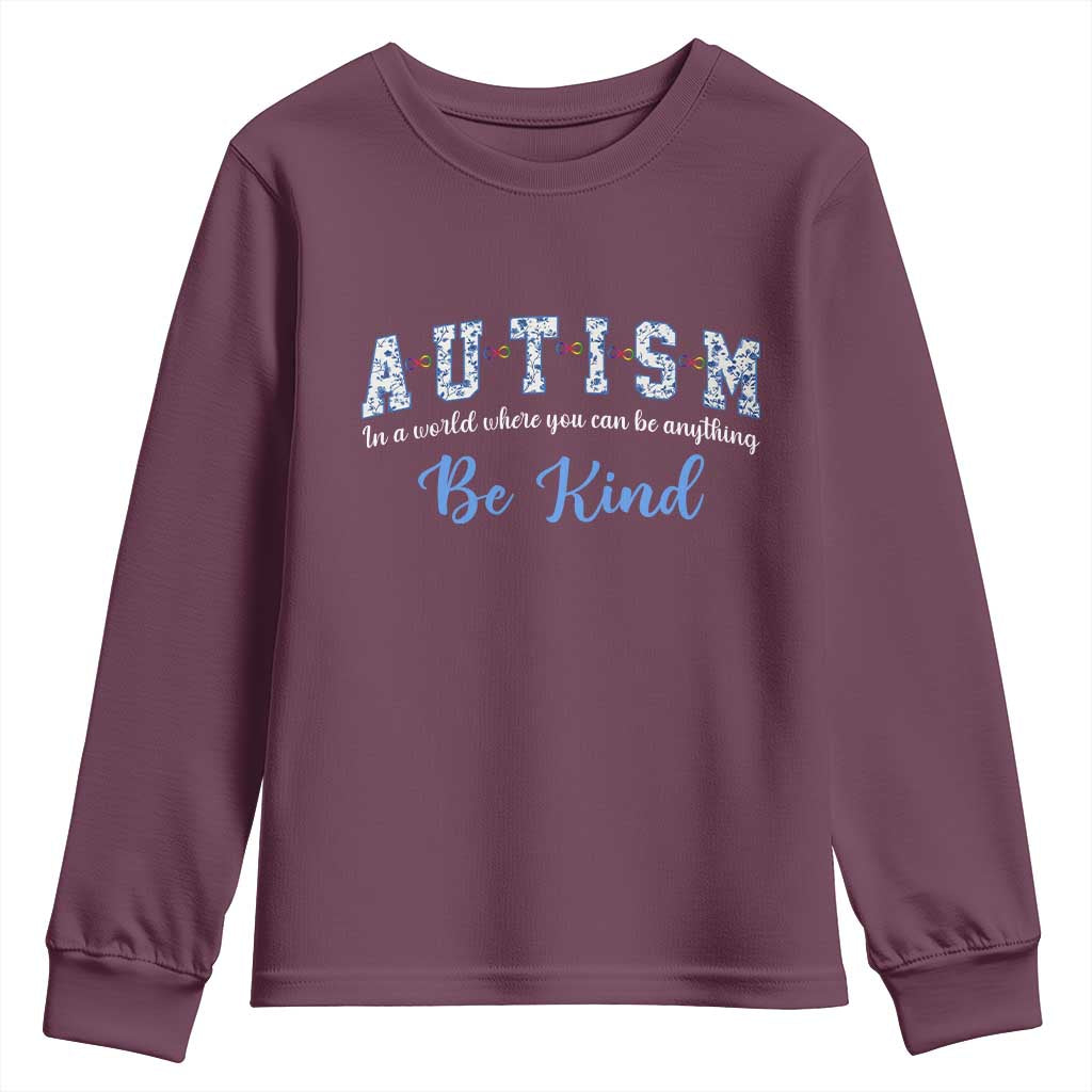 Autism Awareness Youth Sweatshirt Neurodivergent Pride Infinity Symbol Support TS14 Maroon Print Your Wear
