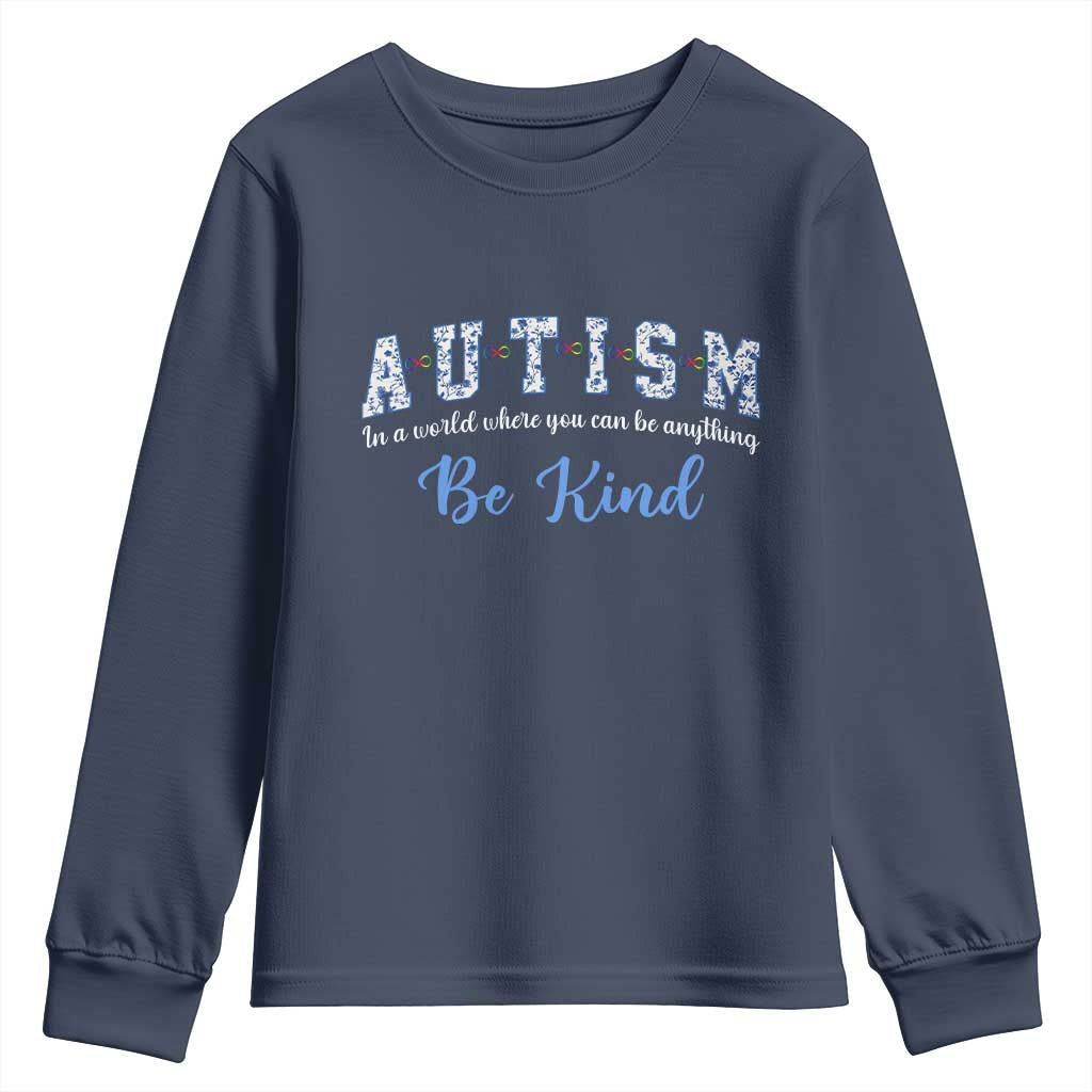 Autism Awareness Youth Sweatshirt Neurodivergent Pride Infinity Symbol Support TS14 Navy Print Your Wear