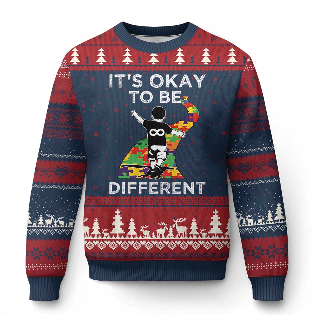 Autism Acceptance Ugly Christmas Sweater It's Okay To Be Different TS14 Navy Red Print Your Wear
