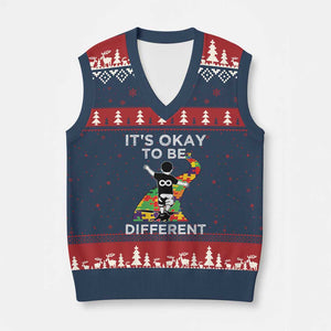 Autism Acceptance V-Neck Knit Sweater Vest It's Okay To Be Different TS14 Navy Red Print Your Wear