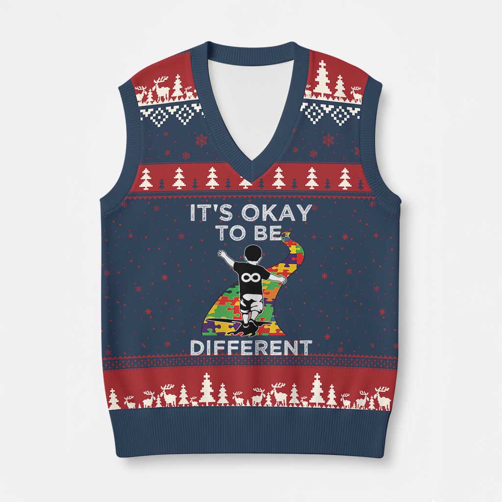 Autism Acceptance V-Neck Knit Sweater Vest It's Okay To Be Different TS14 Navy Red Print Your Wear