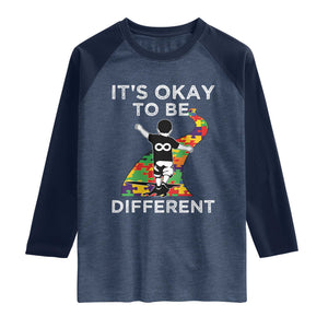 Autism Acceptance Raglan Shirt It's Okay To Be Different TS14 Heather Denim Navy Print Your Wear