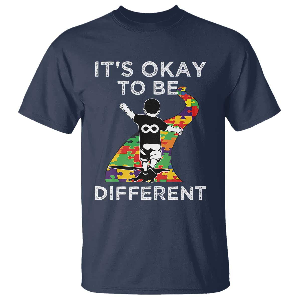 Autism Acceptance T Shirt It's Okay To Be Different TS14 Navy Print Your Wear