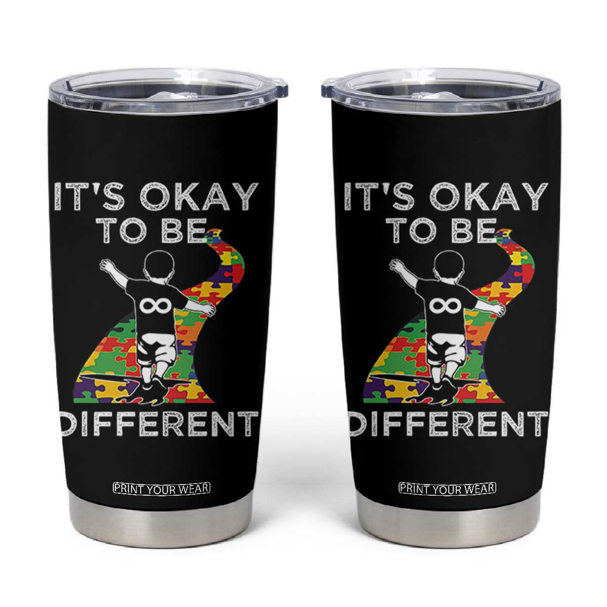 Autism Acceptance Tumbler Cup It's Okay To Be Different TS14 Black Print Your Wear