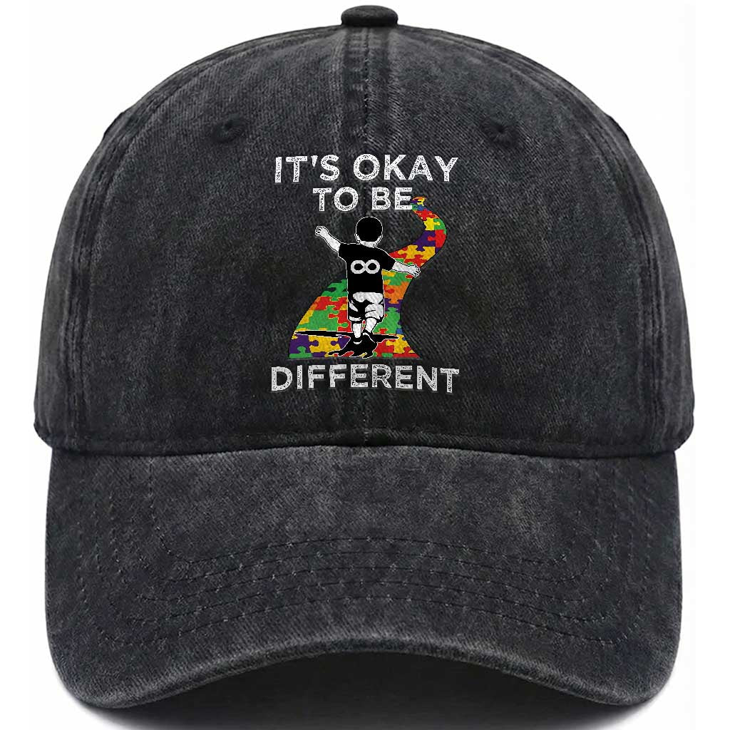 Autism Acceptance Washed Cotton Baseball Cap It's Okay To Be Different TS14 Print Your Wear