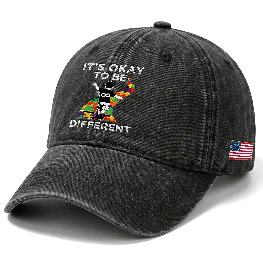 Autism Acceptance Washed Cotton Baseball Cap It's Okay To Be Different TS14 Print Your Wear
