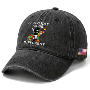 Autism Acceptance Washed Cotton Baseball Cap It's Okay To Be Different TS14 Print Your Wear