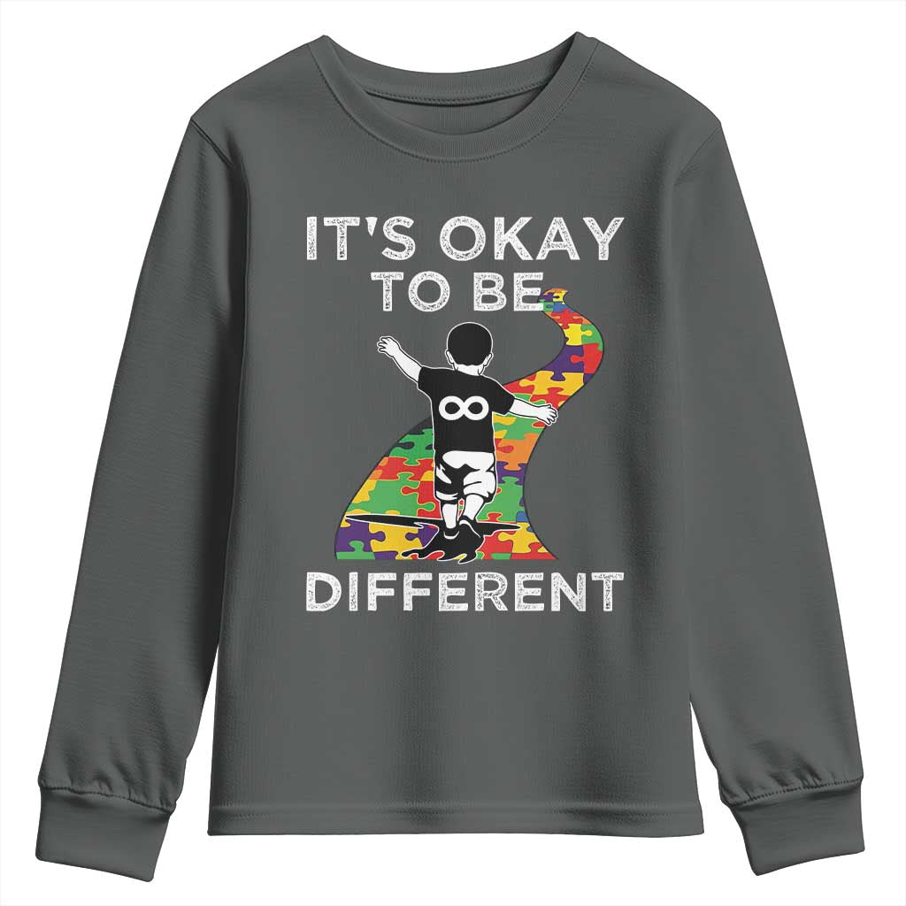 Autism Acceptance Youth Sweatshirt It's Okay To Be Different TS14 Dark Heather Print Your Wear