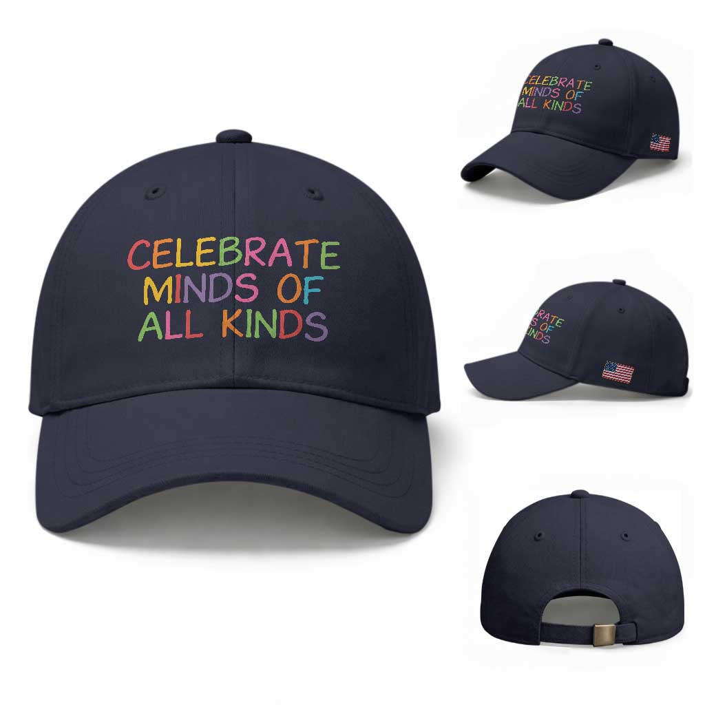 Autism Acceptance Baseball Cap Celebrate Minds of All Kinds TS14 Baseball Cap Universal Fit Navy Print Your Wear