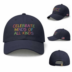 Autism Acceptance Baseball Cap Celebrate Minds of All Kinds TS14 Baseball Cap Universal Fit Navy Print Your Wear