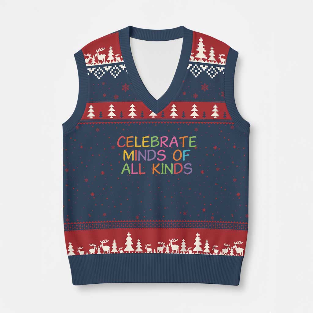 Autism Acceptance V-Neck Knit Sweater Vest Celebrate Minds of All Kinds TS14 Navy Red Print Your Wear