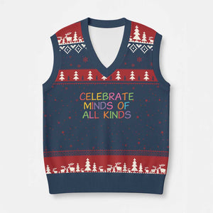Autism Acceptance V-Neck Knit Sweater Vest Celebrate Minds of All Kinds TS14 Navy Red Print Your Wear