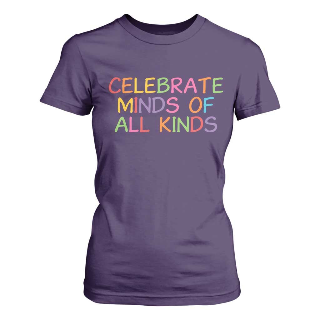 Autism Acceptance T Shirt For Women Celebrate Minds of All Kinds TS14 Purple Print Your Wear