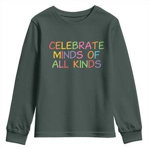 Autism Acceptance Youth Sweatshirt Celebrate Minds of All Kinds TS14 Dark Forest Green Print Your Wear