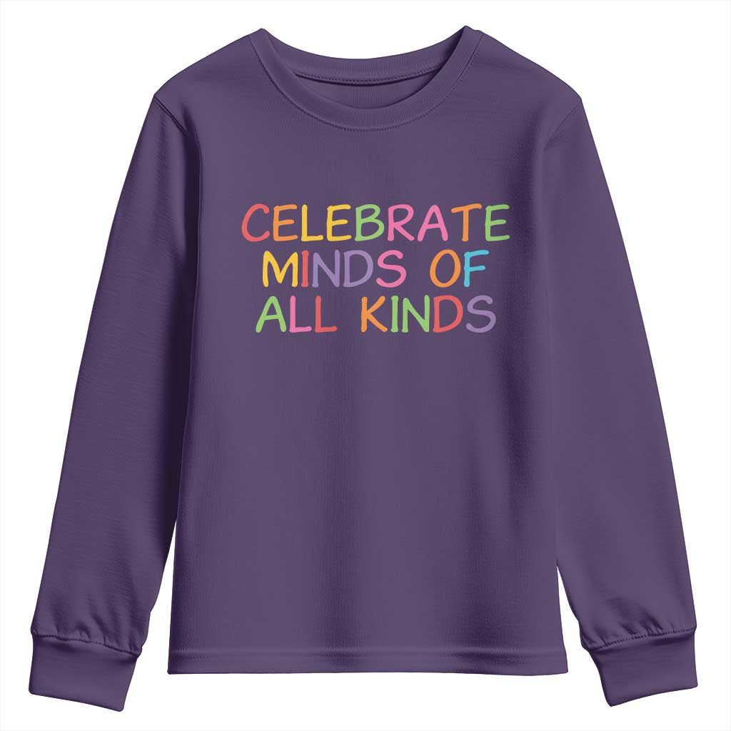 Autism Acceptance Youth Sweatshirt Celebrate Minds of All Kinds TS14 Purple Print Your Wear