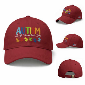 Autism Acceptance Baseball Cap Accept Understand Love Special Education Teacher Gift TS14 Baseball Cap Universal Fit Cherry Red Print Your Wear