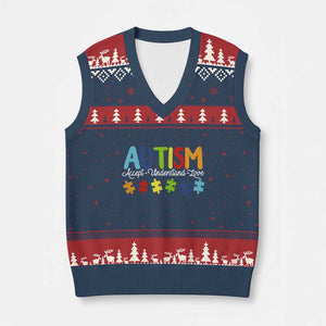 Autism Acceptance V-Neck Knit Sweater Vest Accept Understand Love Special Education Teacher Gift TS14 Navy Red Print Your Wear