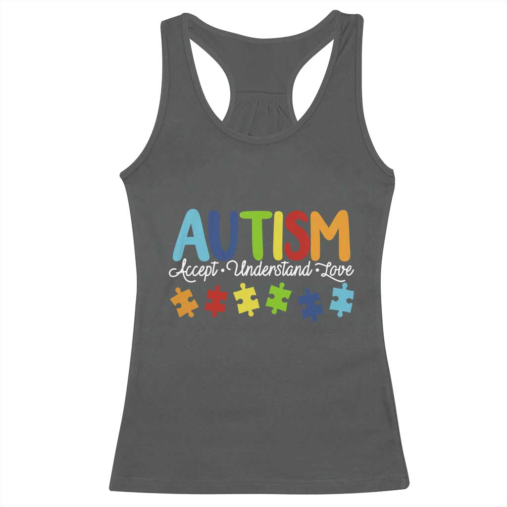 Autism Acceptance Racerback Tank Top Accept Understand Love Special Education Teacher Gift TS14 Dark Heather Print Your Wear