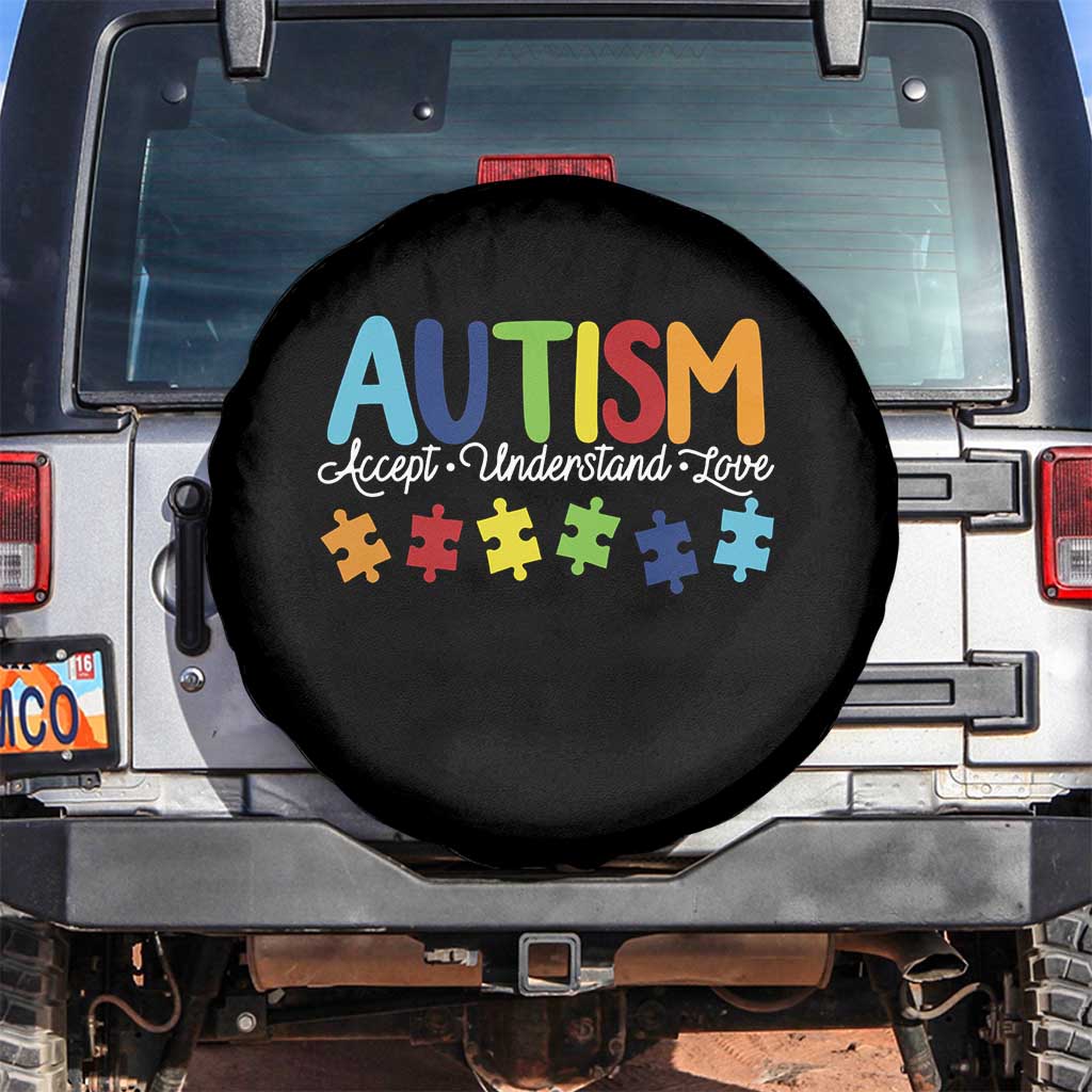 Autism Acceptance Spare Tire Cover Accept Understand Love Special Education Teacher Gift TS14 No hole Black Print Your Wear