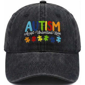 Autism Acceptance Washed Cotton Baseball Cap Accept Understand Love Special Education Teacher Gift TS14 Print Your Wear
