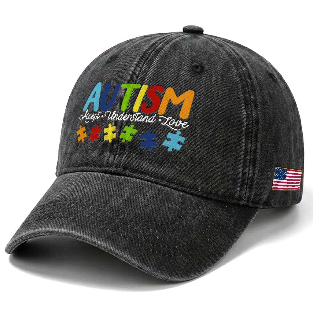 Autism Acceptance Washed Cotton Baseball Cap Accept Understand Love Special Education Teacher Gift TS14 Print Your Wear