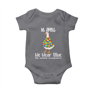 Funny Silly Goose Neurodivergent Support Baby Onesie In April We Wear Blue For Autism Acceptance TS14 Charcoal Print Your Wear