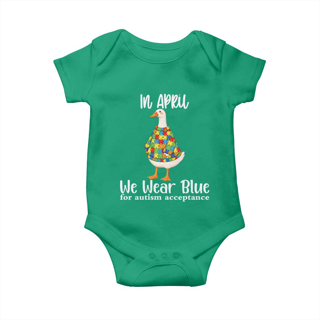 Funny Silly Goose Neurodivergent Support Baby Onesie In April We Wear Blue For Autism Acceptance TS14 Irish Green Print Your Wear