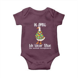 Funny Silly Goose Neurodivergent Support Baby Onesie In April We Wear Blue For Autism Acceptance TS14 Maroon Print Your Wear