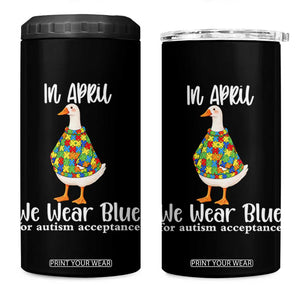Funny Silly Goose Neurodivergent Support 4 in 1 Can Cooler Tumbler In April We Wear Blue For Autism Acceptance TS14 One Size: 16 oz Black Print Your Wear