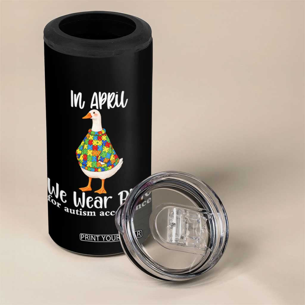 Funny Silly Goose Neurodivergent Support 4 in 1 Can Cooler Tumbler In April We Wear Blue For Autism Acceptance TS14 Print Your Wear