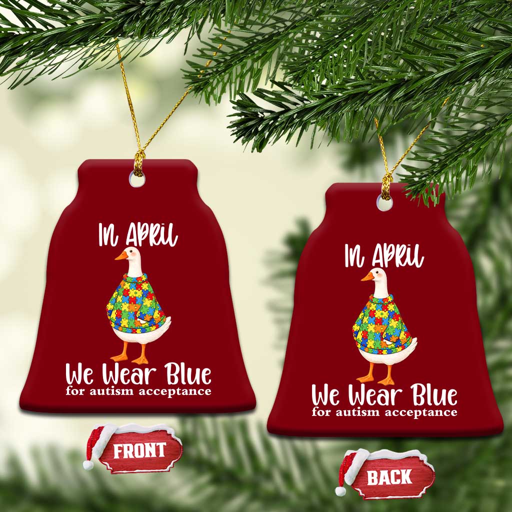 Funny Silly Goose Neurodivergent Support Ceramic Ornament In April We Wear Blue For Autism Acceptance TS14 Print Your Wear