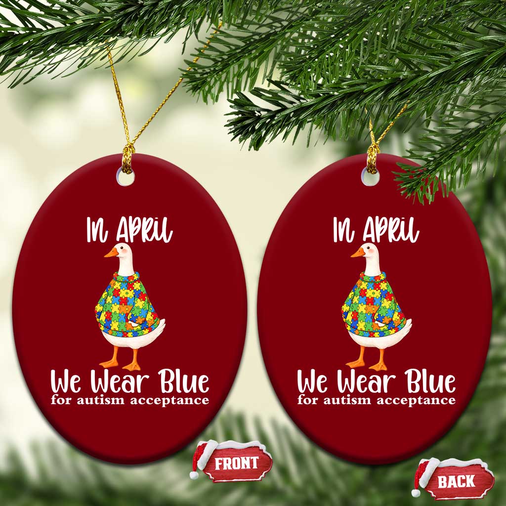 Funny Silly Goose Neurodivergent Support Ceramic Ornament In April We Wear Blue For Autism Acceptance TS14 Print Your Wear