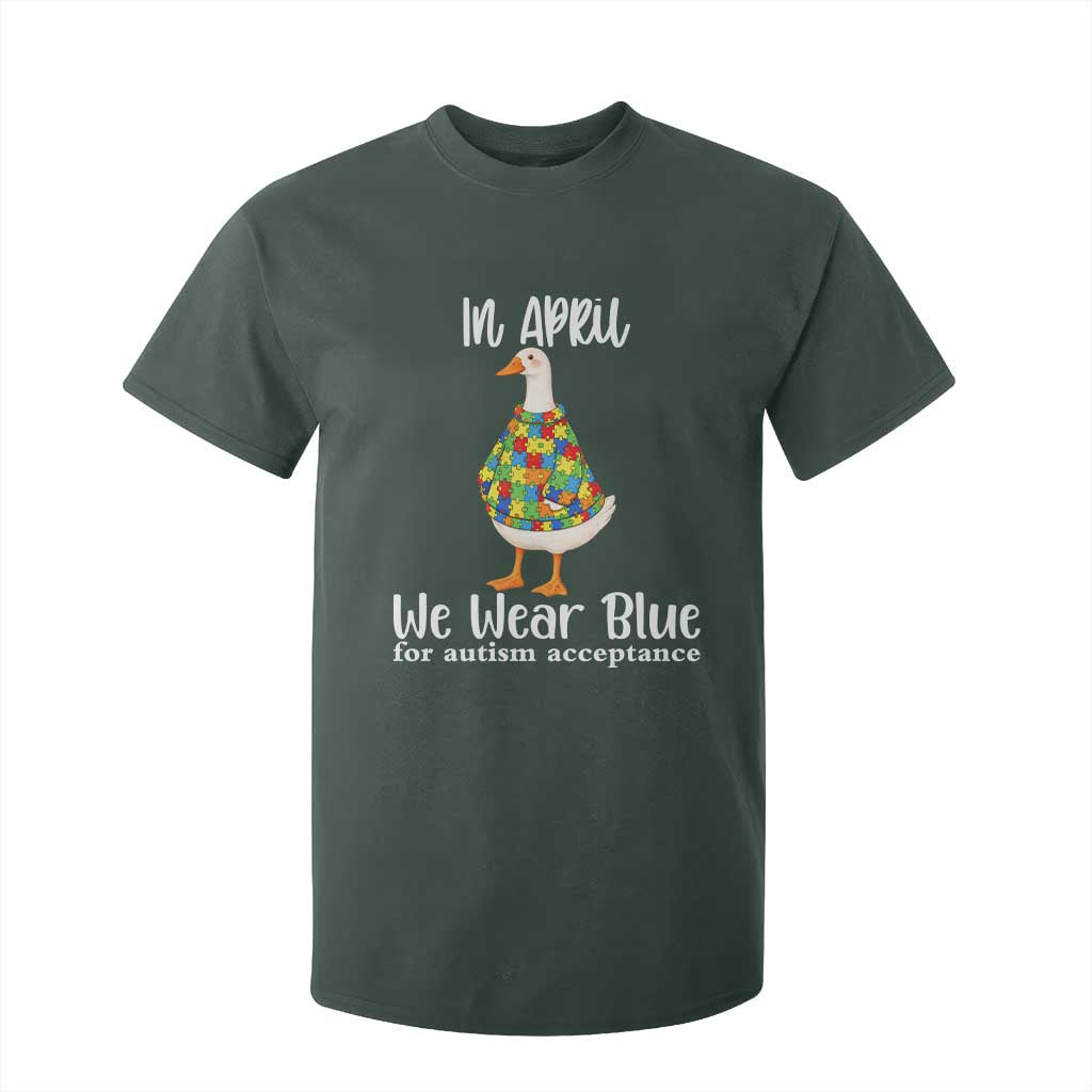 Funny Silly Goose Neurodivergent Support T Shirt For Kid In April We Wear Blue For Autism Acceptance TS14 Dark Forest Green Print Your Wear