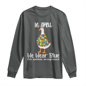 Funny Silly Goose Neurodivergent Support Long Sleeve Shirt In April We Wear Blue For Autism Acceptance TS14 Dark Heather Print Your Wear