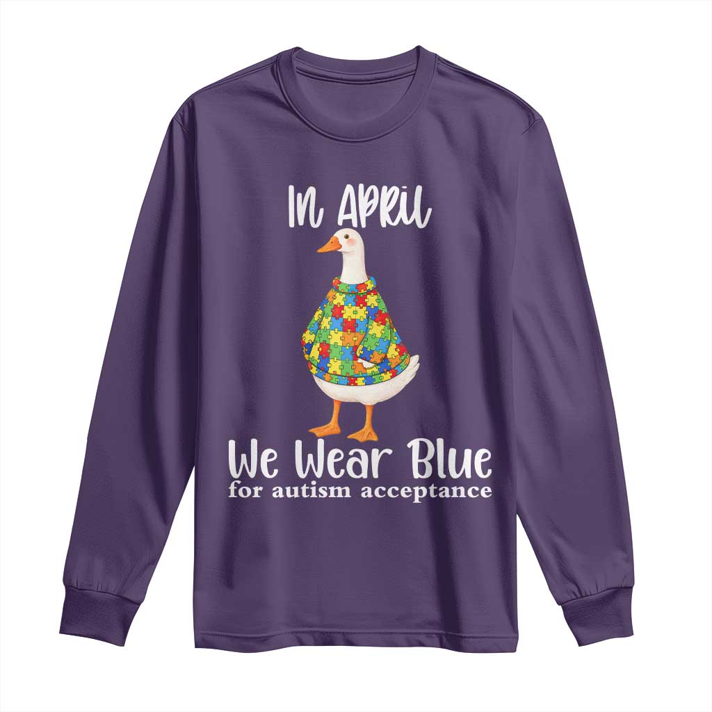 Funny Silly Goose Neurodivergent Support Long Sleeve Shirt In April We Wear Blue For Autism Acceptance TS14 Purple Print Your Wear
