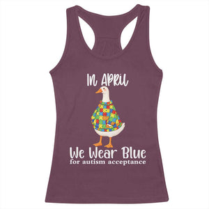 Funny Silly Goose Neurodivergent Support Racerback Tank Top In April We Wear Blue For Autism Acceptance TS14 Maroon Print Your Wear