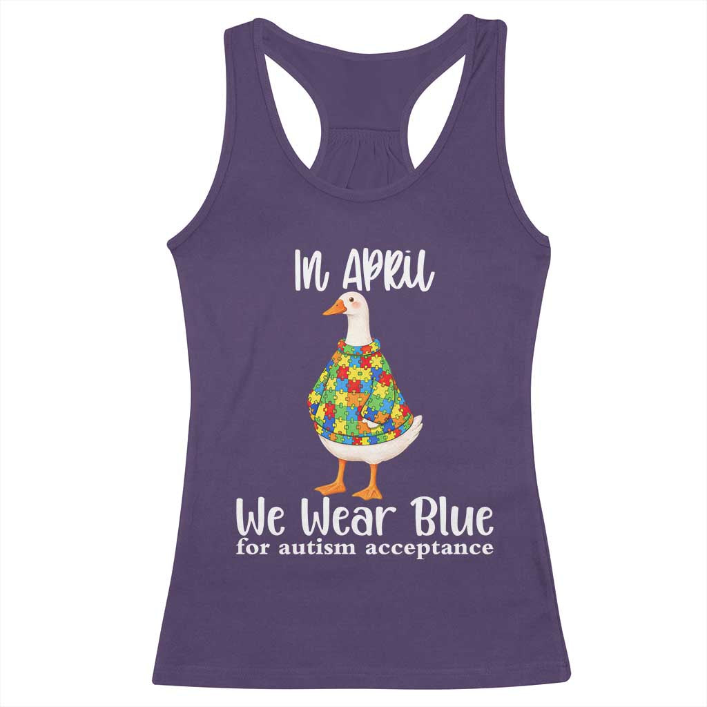 Funny Silly Goose Neurodivergent Support Racerback Tank Top In April We Wear Blue For Autism Acceptance TS14 Purple Print Your Wear