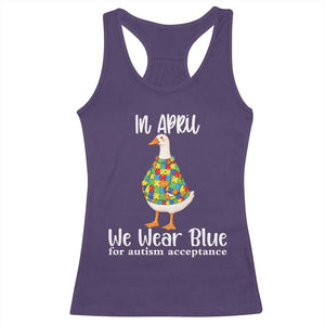 Funny Silly Goose Neurodivergent Support Racerback Tank Top In April We Wear Blue For Autism Acceptance TS14 Purple Print Your Wear