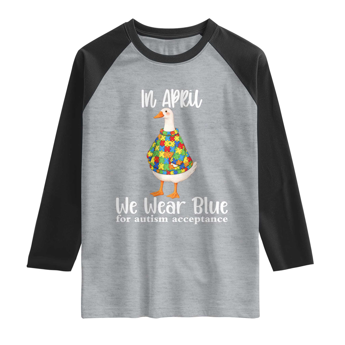 Funny Silly Goose Neurodivergent Support Raglan Shirt In April We Wear Blue For Autism Acceptance TS14 Heather Gray Black Print Your Wear