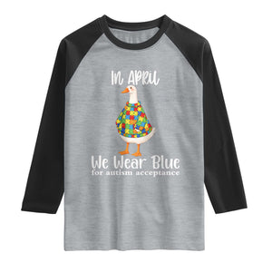 Funny Silly Goose Neurodivergent Support Raglan Shirt In April We Wear Blue For Autism Acceptance TS14 Heather Gray Black Print Your Wear