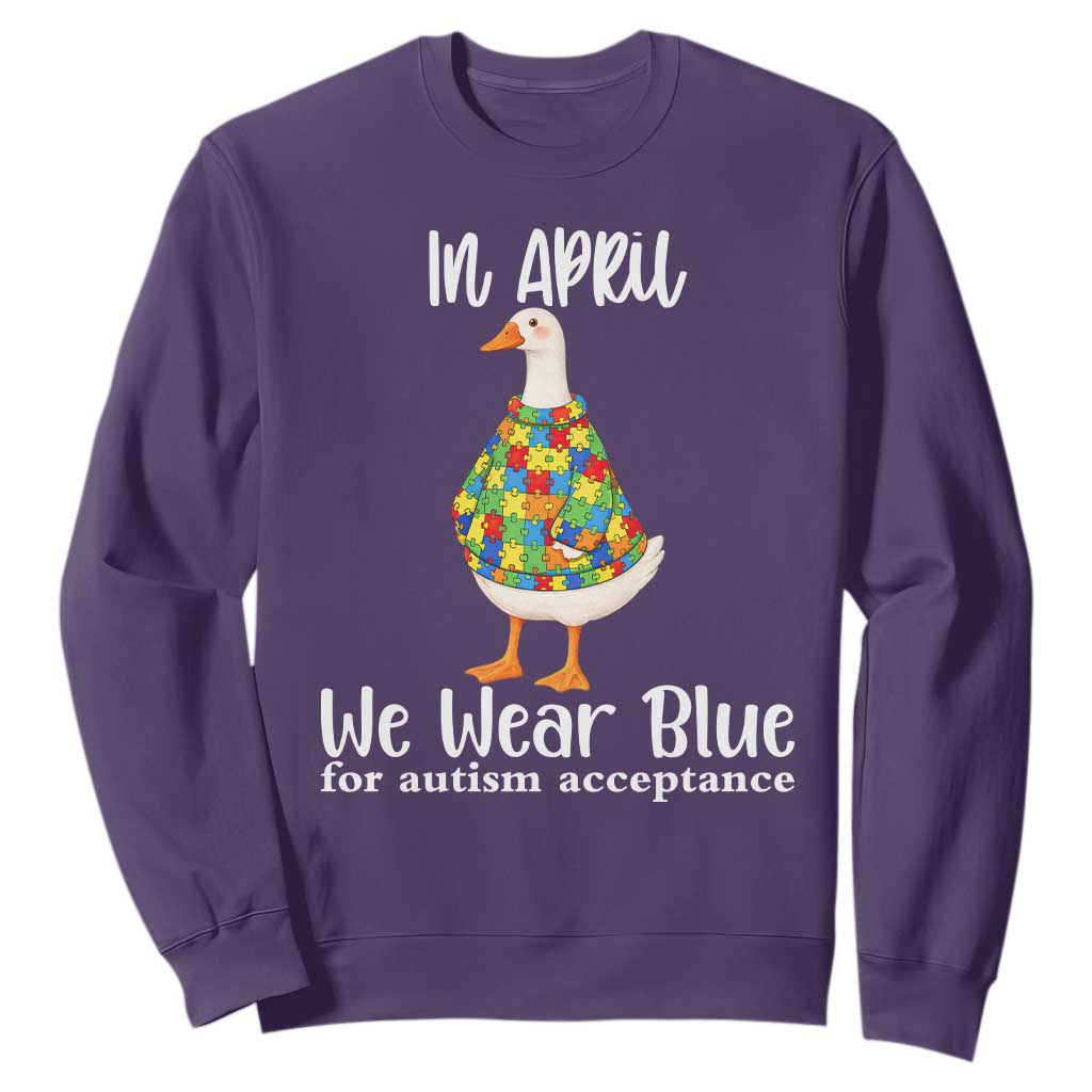 Funny Silly Goose Neurodivergent Support Sweatshirt In April We Wear Blue For Autism Acceptance TS14 Purple Print Your Wear