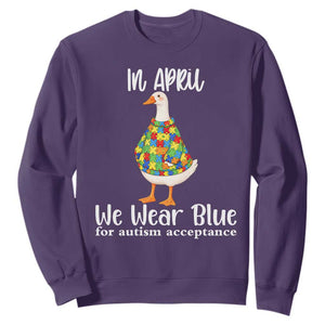 Funny Silly Goose Neurodivergent Support Sweatshirt In April We Wear Blue For Autism Acceptance TS14 Purple Print Your Wear