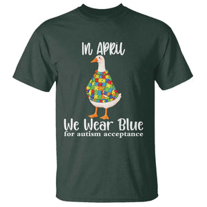 Funny Silly Goose Neurodivergent Support T Shirt In April We Wear Blue For Autism Acceptance TS14 Dark Forest Green Print Your Wear