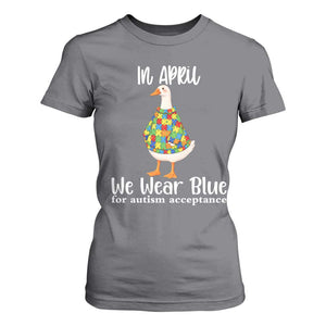 Funny Silly Goose Neurodivergent Support T Shirt For Women In April We Wear Blue For Autism Acceptance TS14 Charcoal Print Your Wear