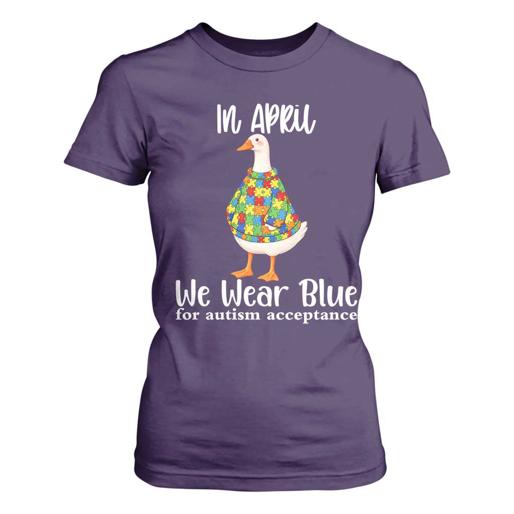 Funny Silly Goose Neurodivergent Support T Shirt For Women In April We Wear Blue For Autism Acceptance TS14 Purple Print Your Wear