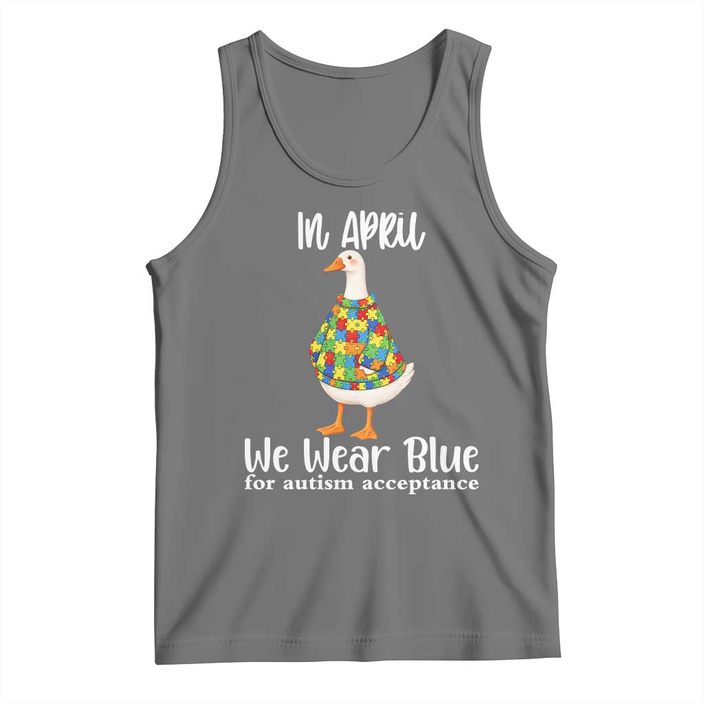 Funny Silly Goose Neurodivergent Support Tank Top In April We Wear Blue For Autism Acceptance TS14 Black Heather Print Your Wear